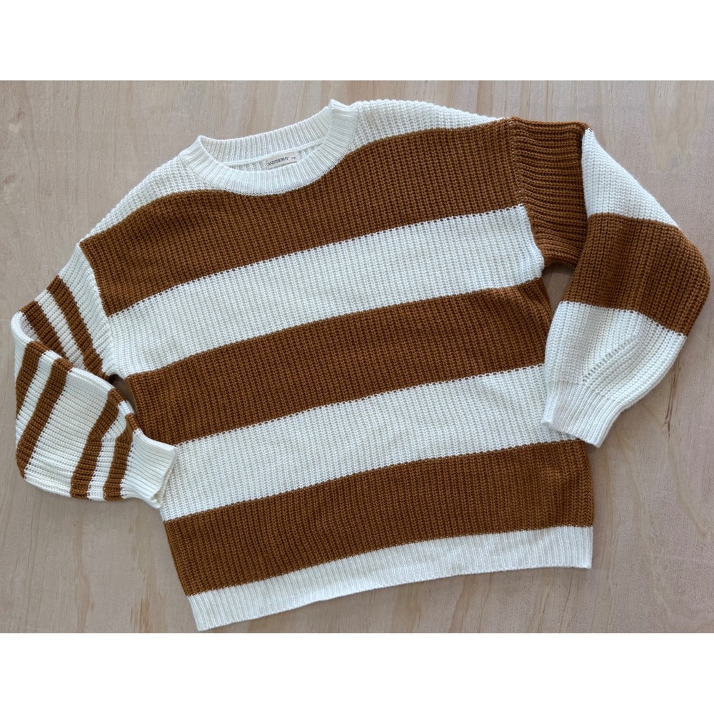 ANDTHEWHY Oversized‎ Striped Knit Sweater Brown White Cozy Boho Cottagecore